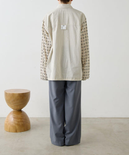 輕透寬鬆條紋拼接下襬抽繩襯衫 SUM1 STYLE