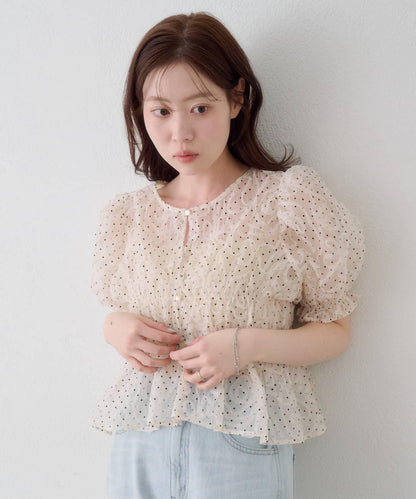 波點網紗泡泡袖 女式襯衫 款