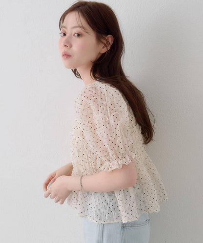 波點網紗泡泡袖 女式襯衫 款