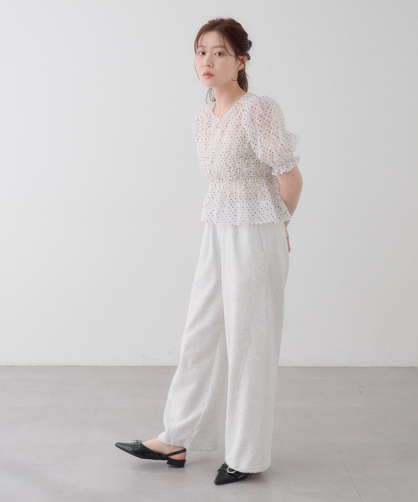 波點網紗泡泡袖 女式襯衫 款