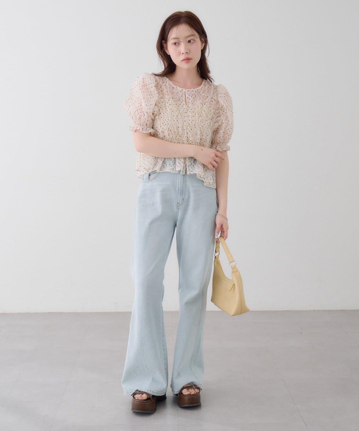波點網紗泡泡袖 女式襯衫 款