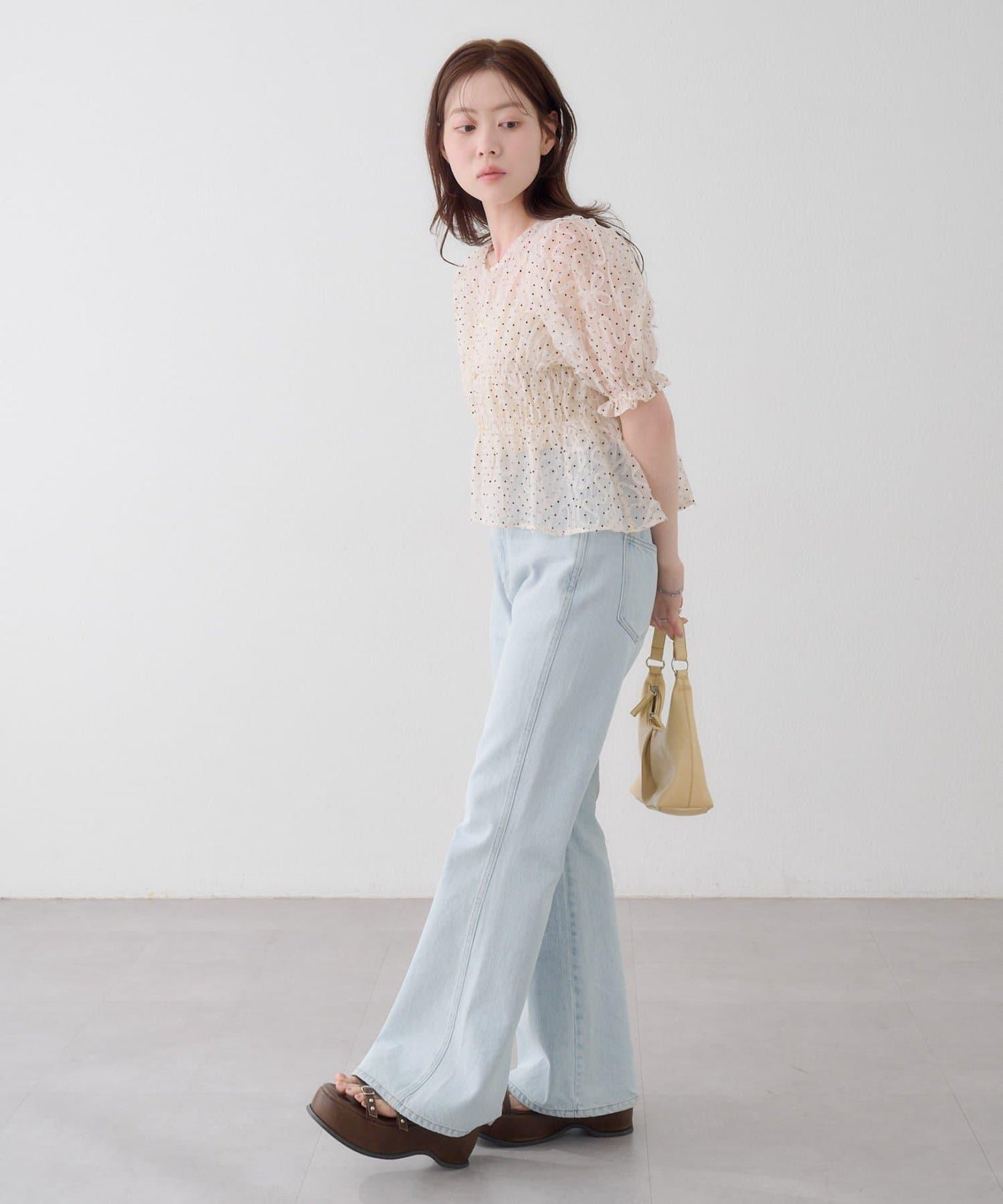 波點網紗泡泡袖 女式襯衫 款