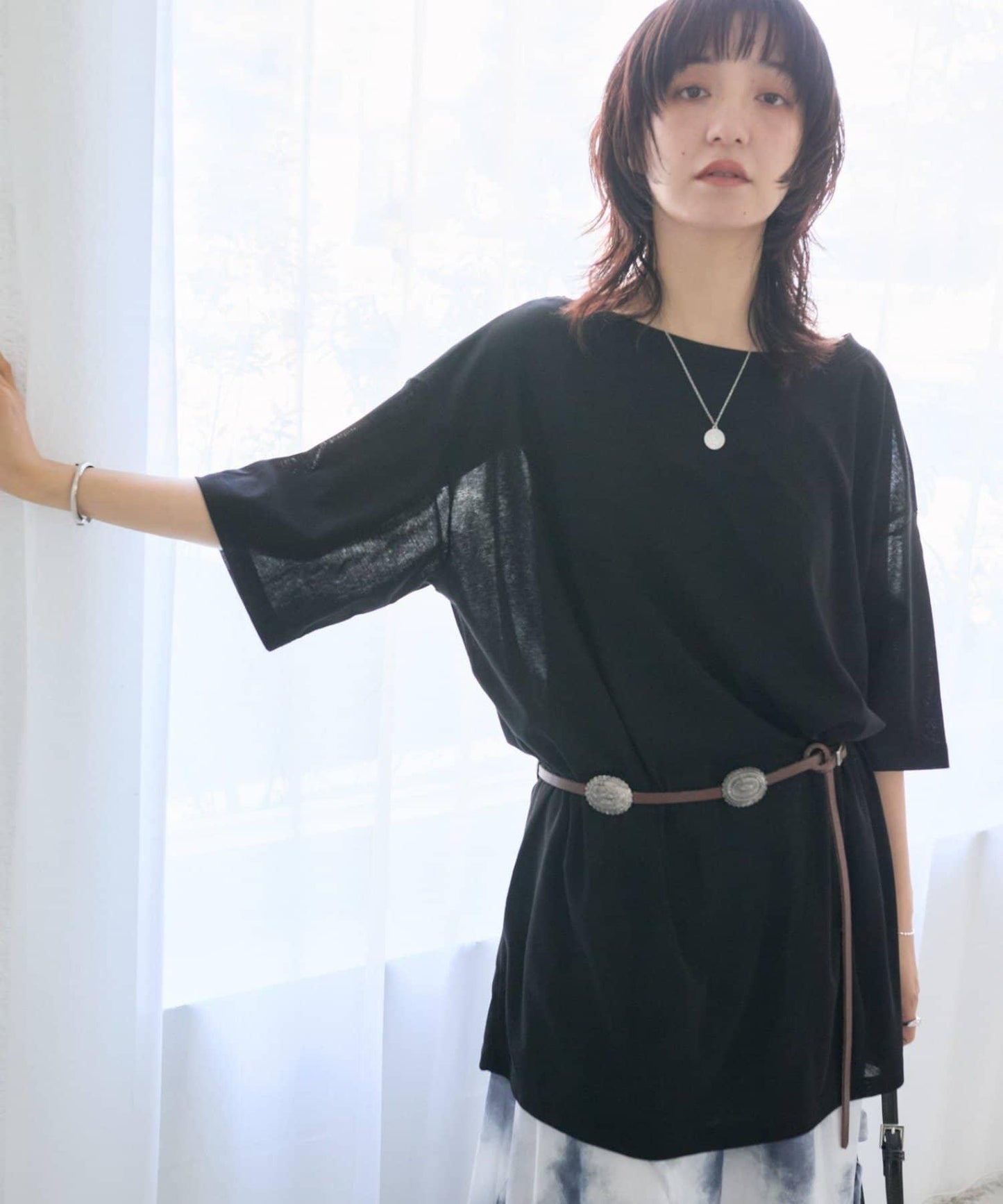 A・MONN 吸水速幹接觸涼感 開口領 長款Tee / 6月下旬發貨預計