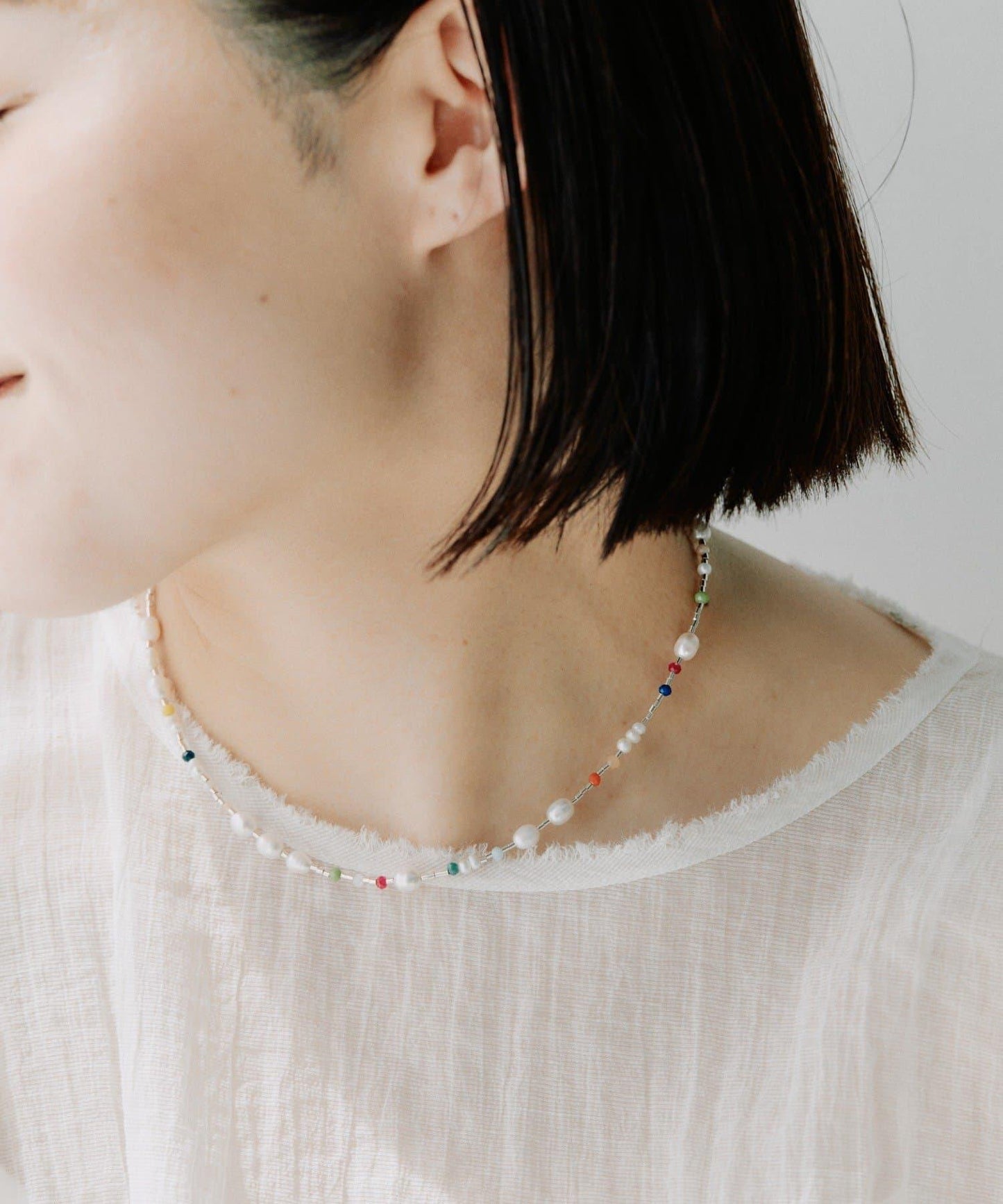 《スターリングシルバー使用》 彩色珍珠 項鍊