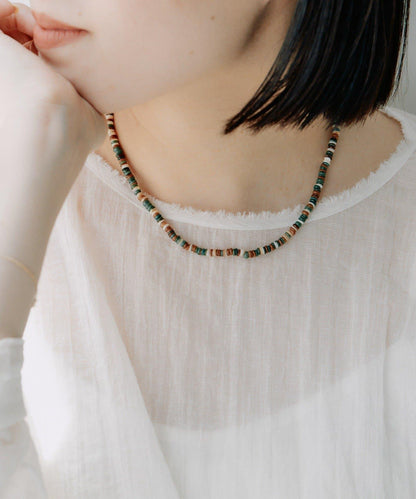 《金屬アレルギー対応/ステンレス》 彩色切片貝殼吊墜 項鍊