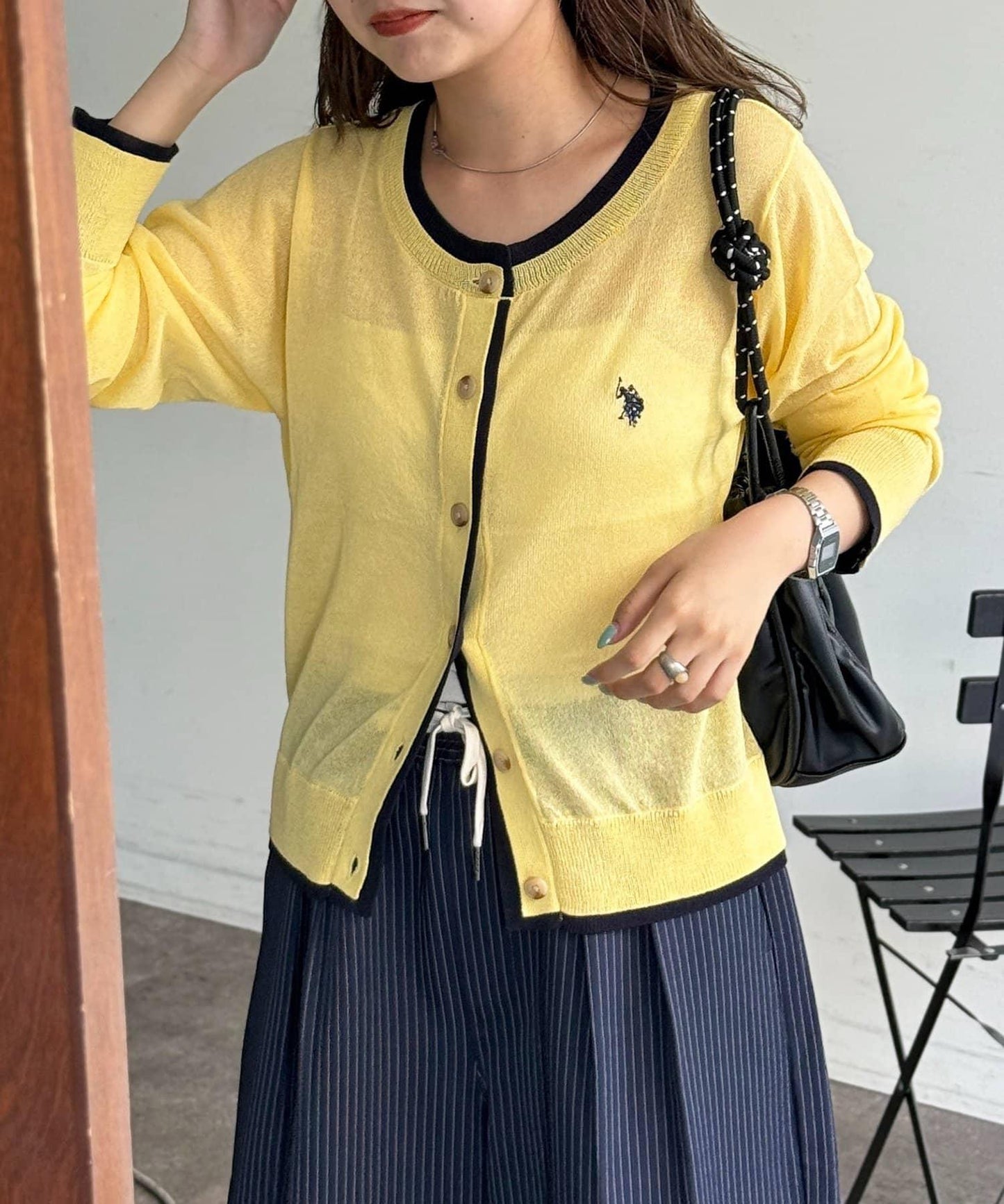 U.S. POLO ASSN. 假兩件透視針織開衫
