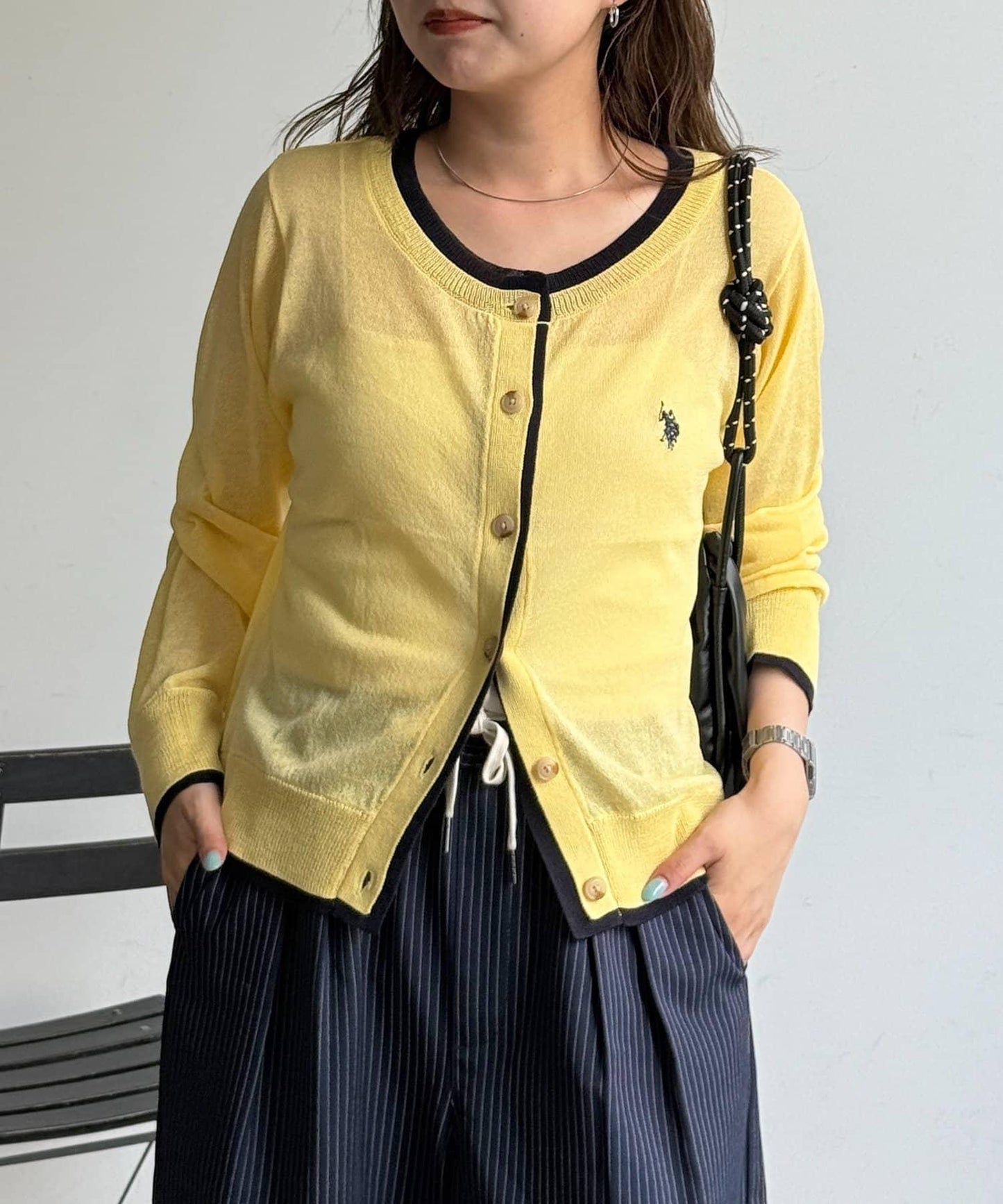 U.S. POLO ASSN. 假兩件透視針織開衫