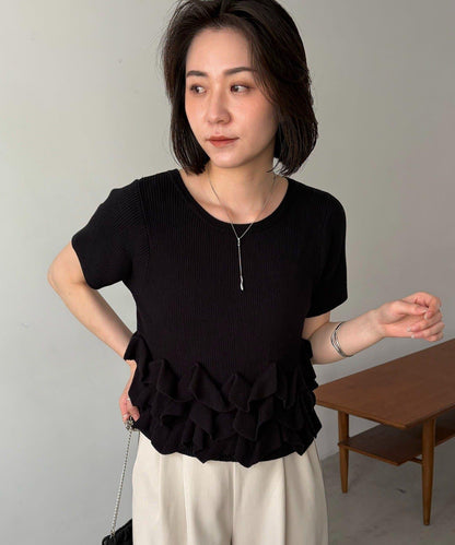 荷葉邊荷葉擺 針織短袖上衣（福袋款）