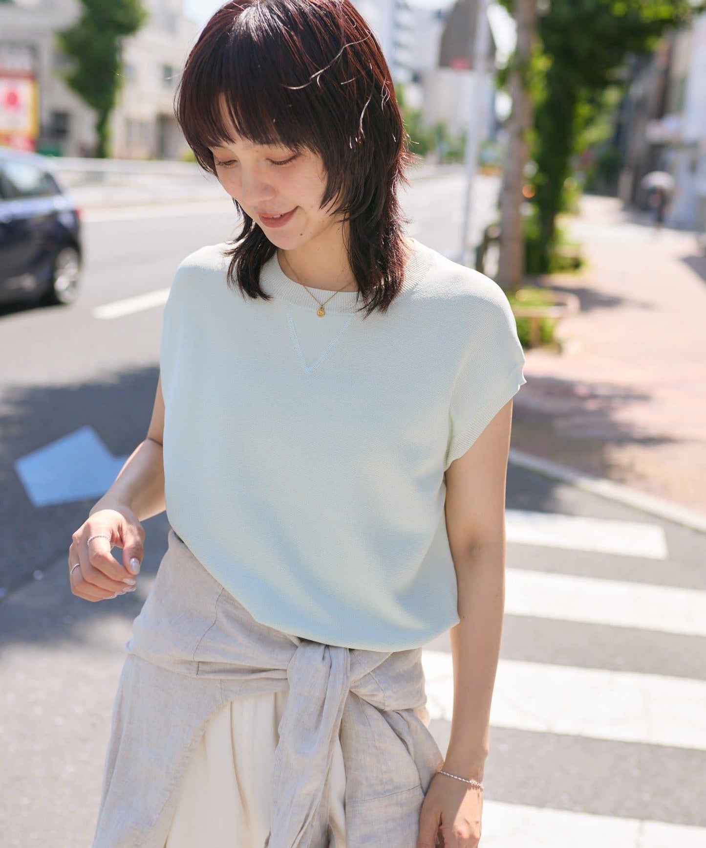 涼感美型版型 法式圓領設計 涼感觸感防曬功能 針織上衣