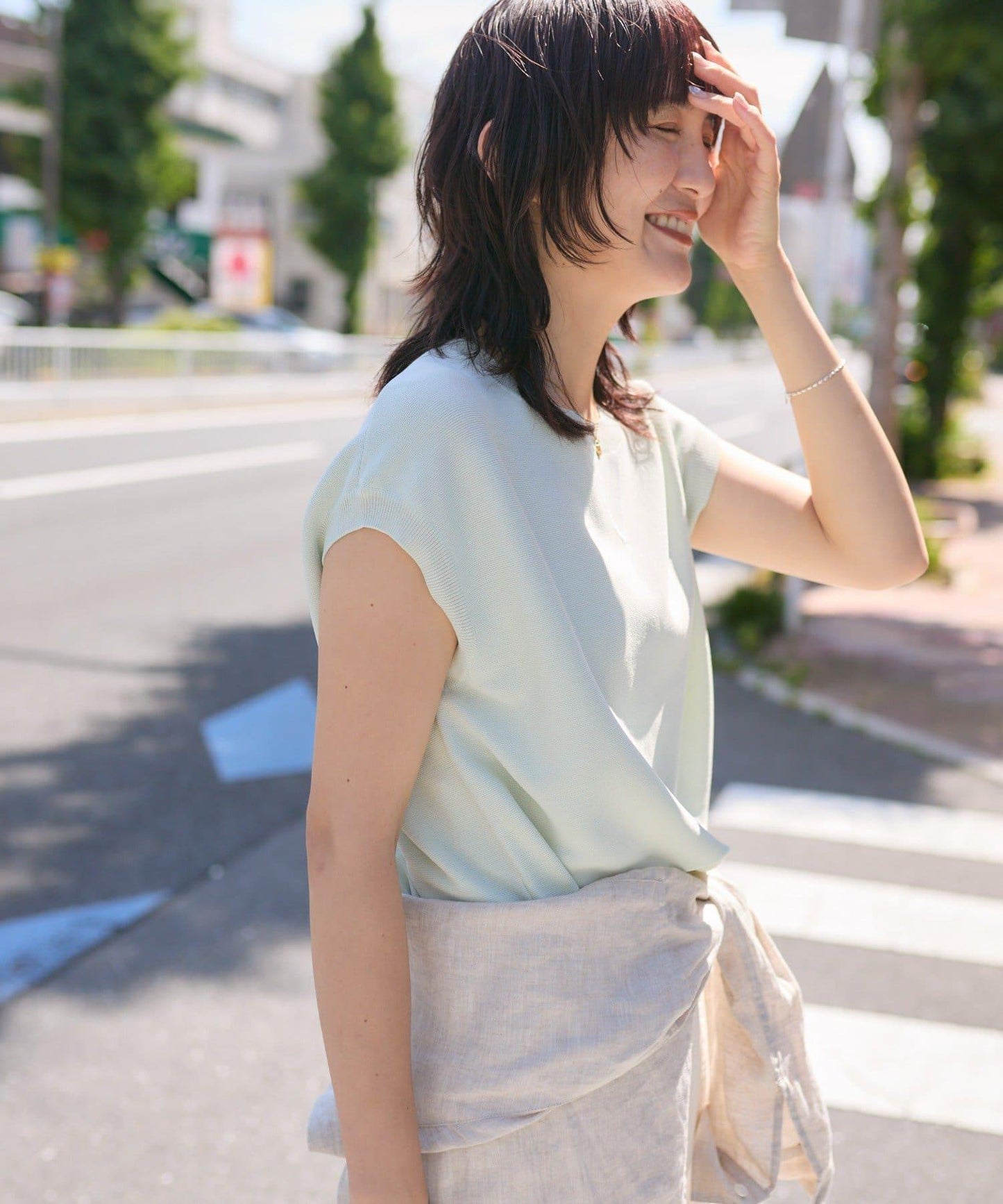 涼感美型版型 法式圓領設計 涼感觸感防曬功能 針織上衣