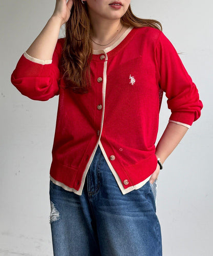 U.S. POLO ASSN. 假兩件透視針織開衫