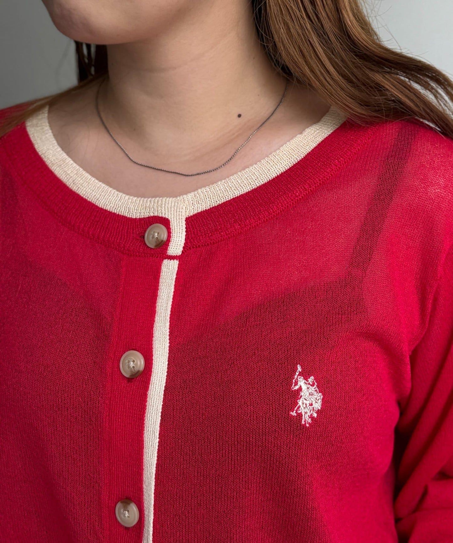U.S. POLO ASSN. 假兩件透視針織開衫