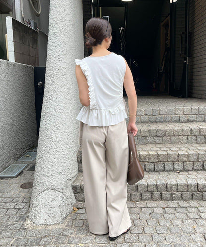 不對稱荷葉邊 無袖設計 T恤（HAPPY BAG対象アイテム）