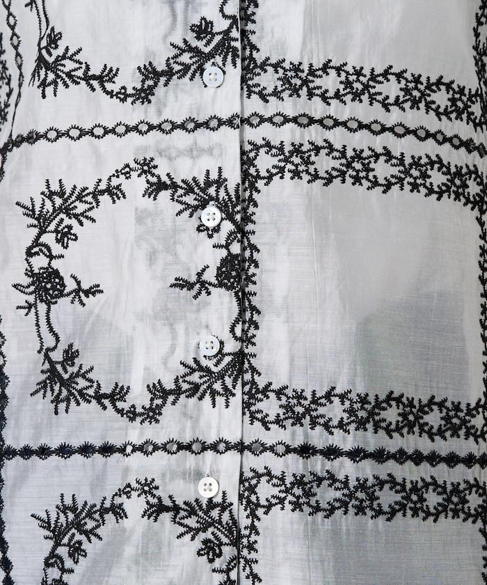 拼接刺繡短袖釦襯衫