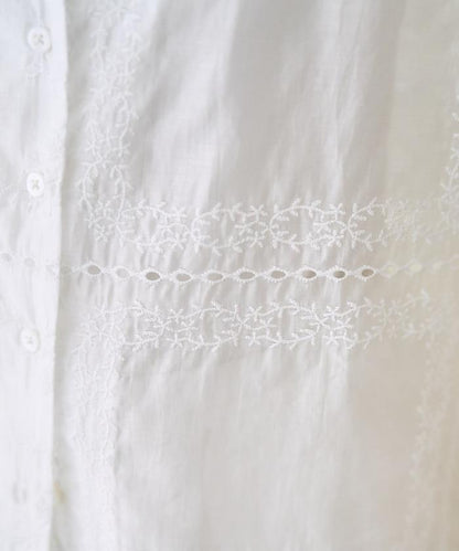 拼接刺繡短袖釦襯衫