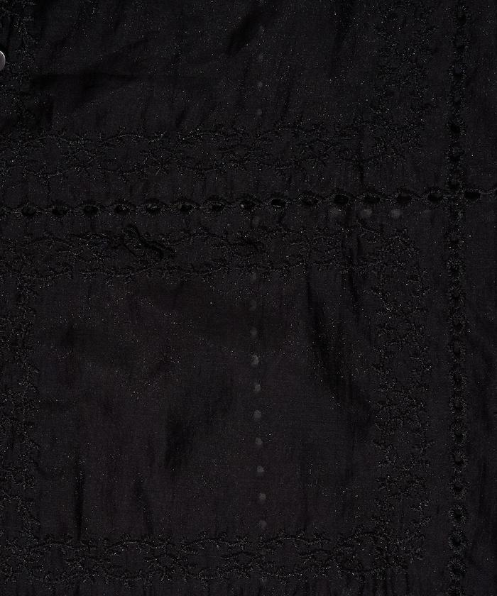 拼接刺繡短袖釦襯衫