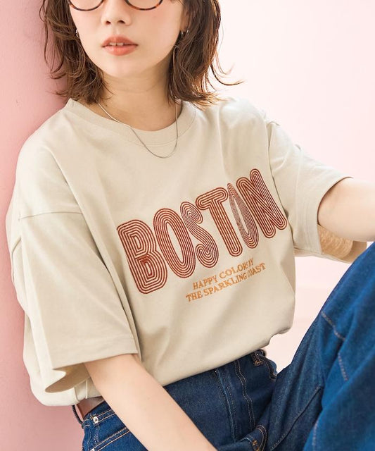 旋轉 BOSTON 字母刺繡 短袖T恤