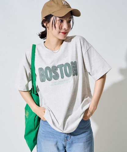 旋轉 BOSTON 字母刺繡 短袖T恤