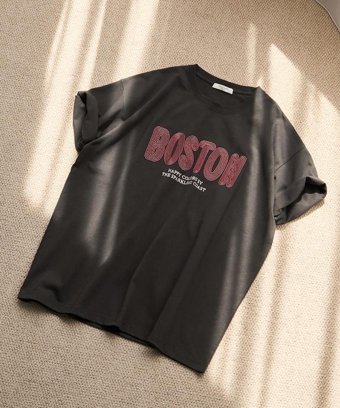旋轉 BOSTON 字母刺繡 短袖T恤