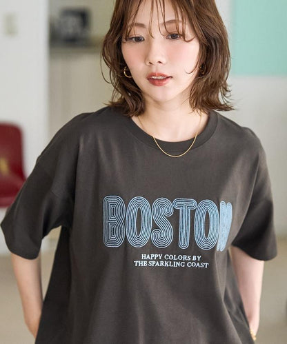 旋轉 BOSTON 字母刺繡 短袖T恤