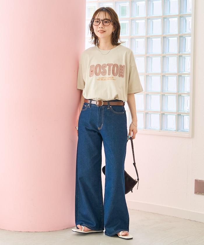 旋轉 BOSTON 字母刺繡 短袖T恤