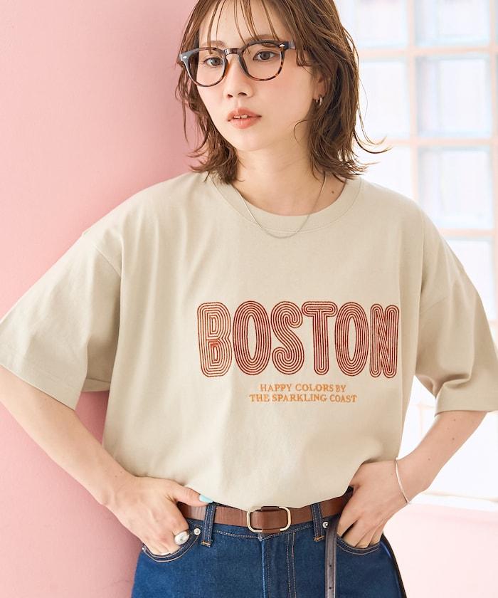 旋轉 BOSTON 字母刺繡 短袖T恤