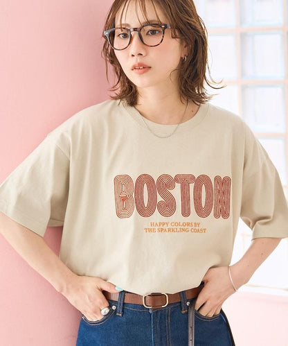旋轉 BOSTON 字母刺繡 短袖T恤