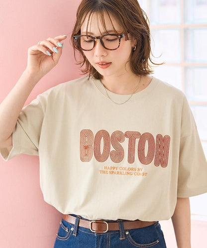 旋轉 BOSTON 字母刺繡 短袖T恤