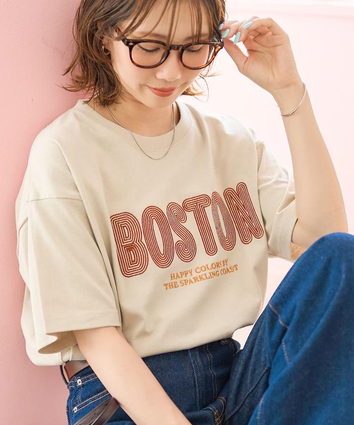 旋轉 BOSTON 字母刺繡 短袖T恤