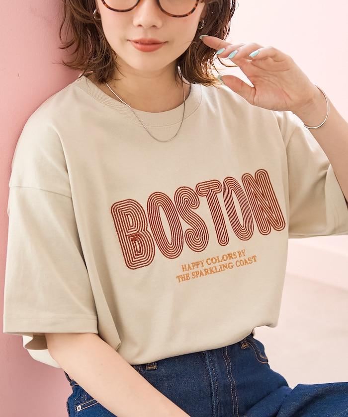 旋轉 BOSTON 字母刺繡 短袖T恤