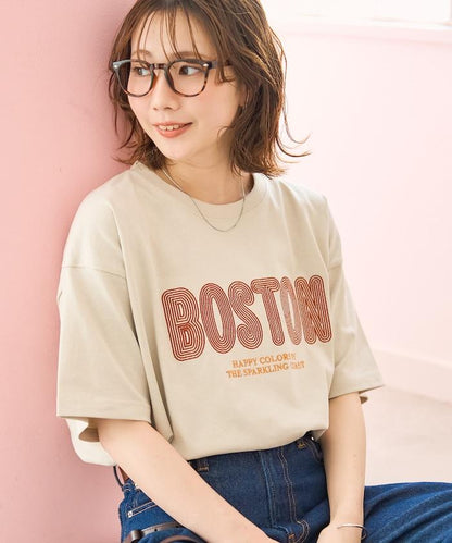 旋轉 BOSTON 字母刺繡 短袖T恤