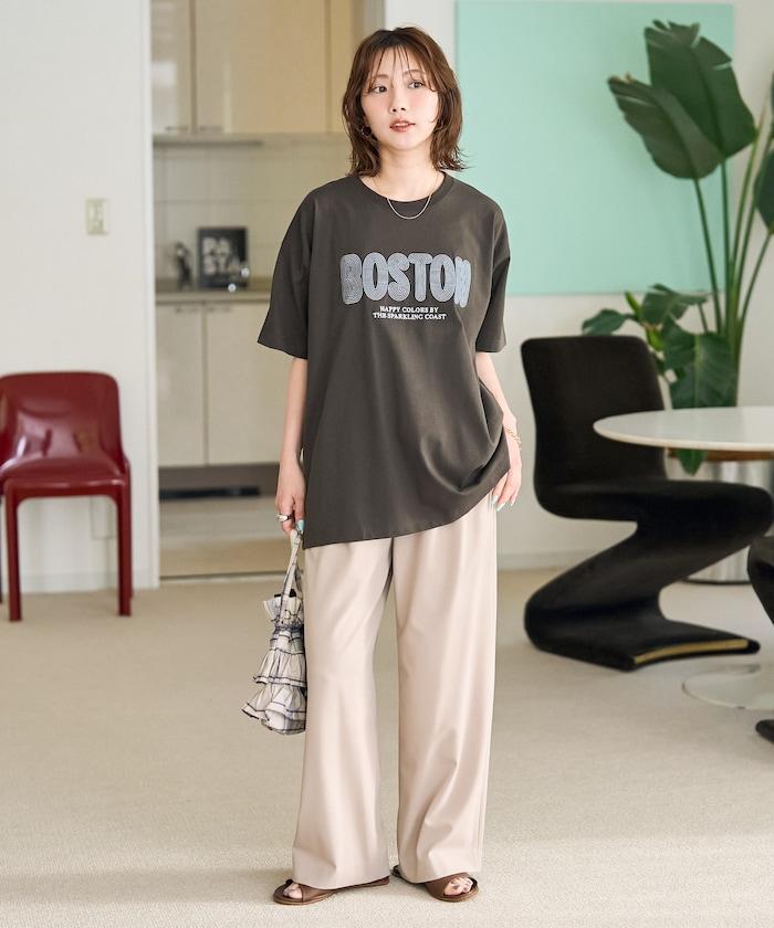 旋轉 BOSTON 字母刺繡 短袖T恤