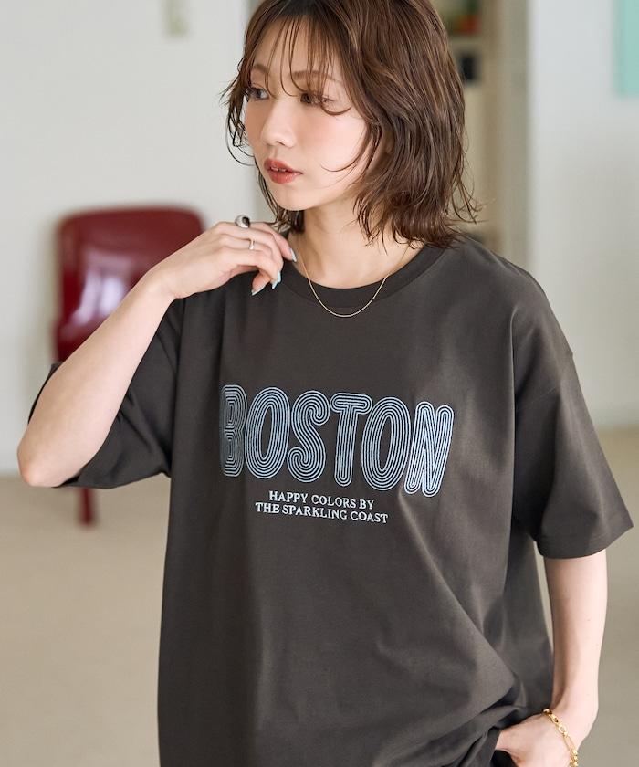 旋轉 BOSTON 字母刺繡 短袖T恤