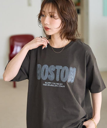 旋轉 BOSTON 字母刺繡 短袖T恤