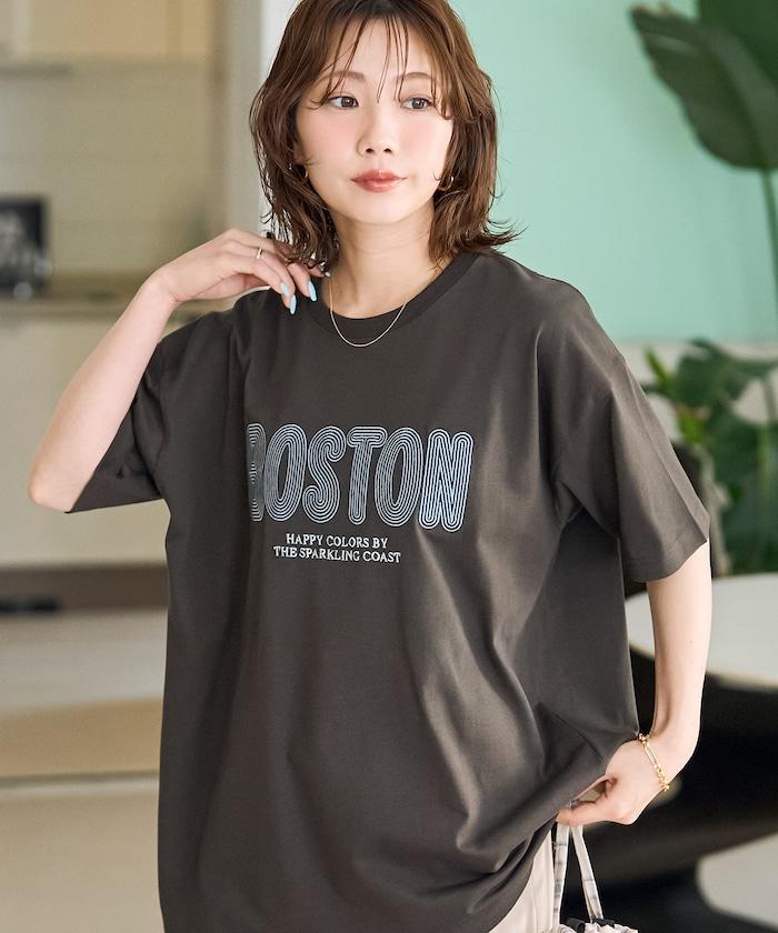 旋轉 BOSTON 字母刺繡 短袖T恤