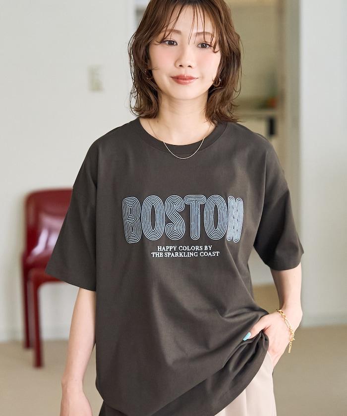 旋轉 BOSTON 字母刺繡 短袖T恤