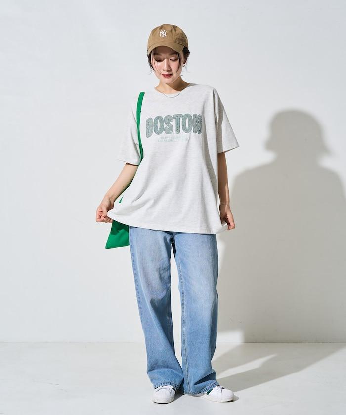 旋轉 BOSTON 字母刺繡 短袖T恤