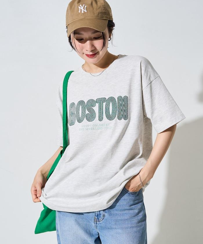 旋轉 BOSTON 字母刺繡 短袖T恤