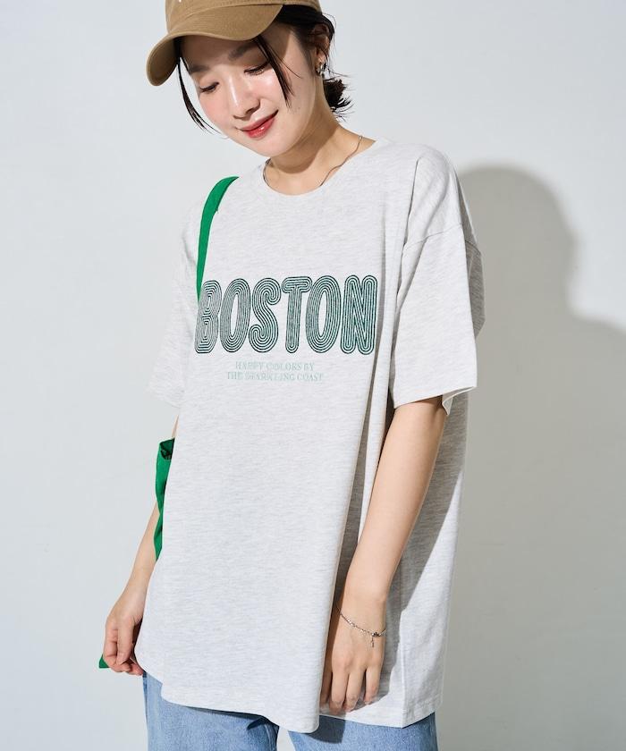 旋轉 BOSTON 字母刺繡 短袖T恤
