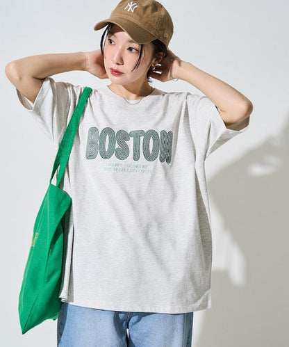 旋轉 BOSTON 字母刺繡 短袖T恤