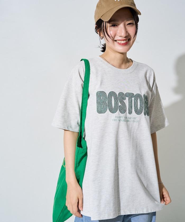 旋轉 BOSTON 字母刺繡 短袖T恤