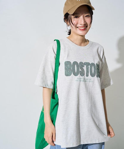 旋轉 BOSTON 字母刺繡 短袖T恤