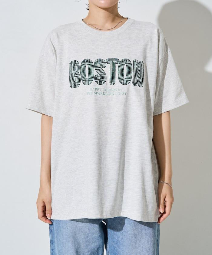 旋轉 BOSTON 字母刺繡 短袖T恤