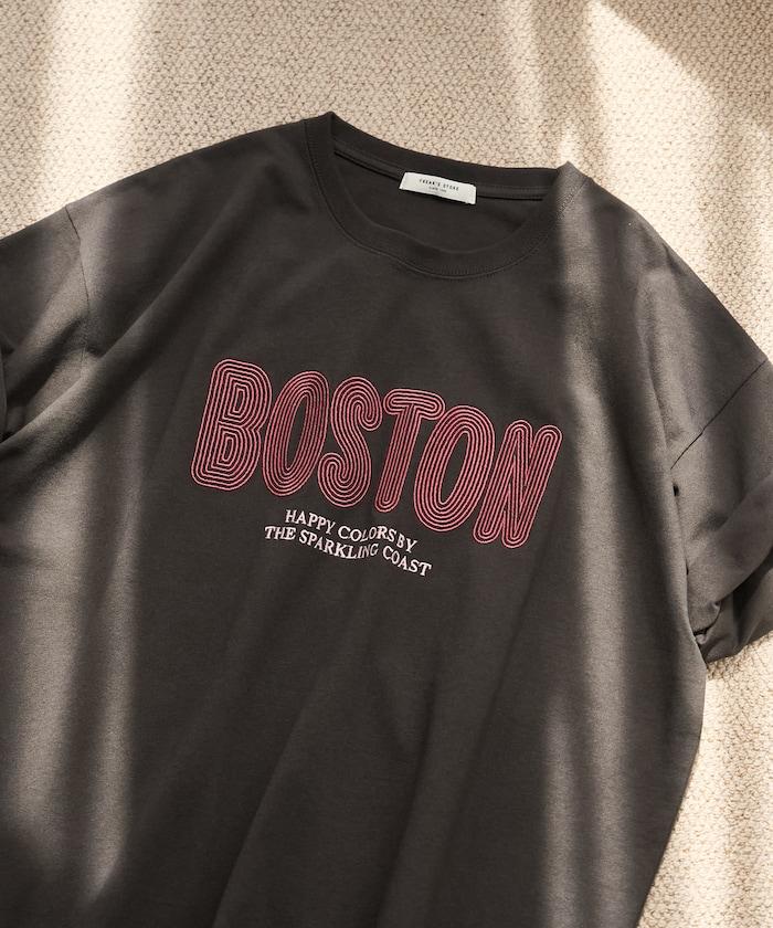 旋轉 BOSTON 字母刺繡 短袖T恤