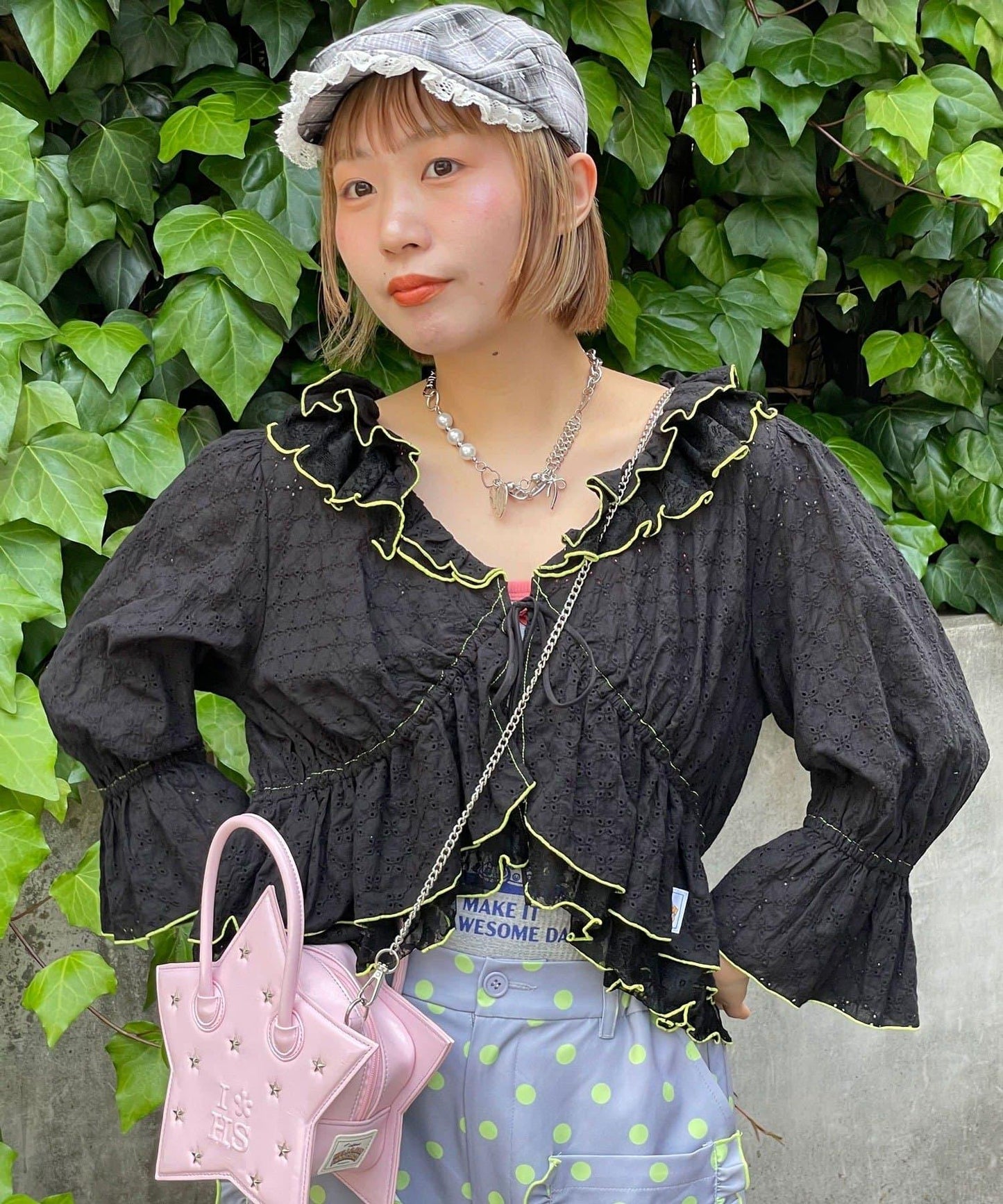 HELLO.SANFRANCISCO 蕾絲波浪滾邊小披肩襯衫