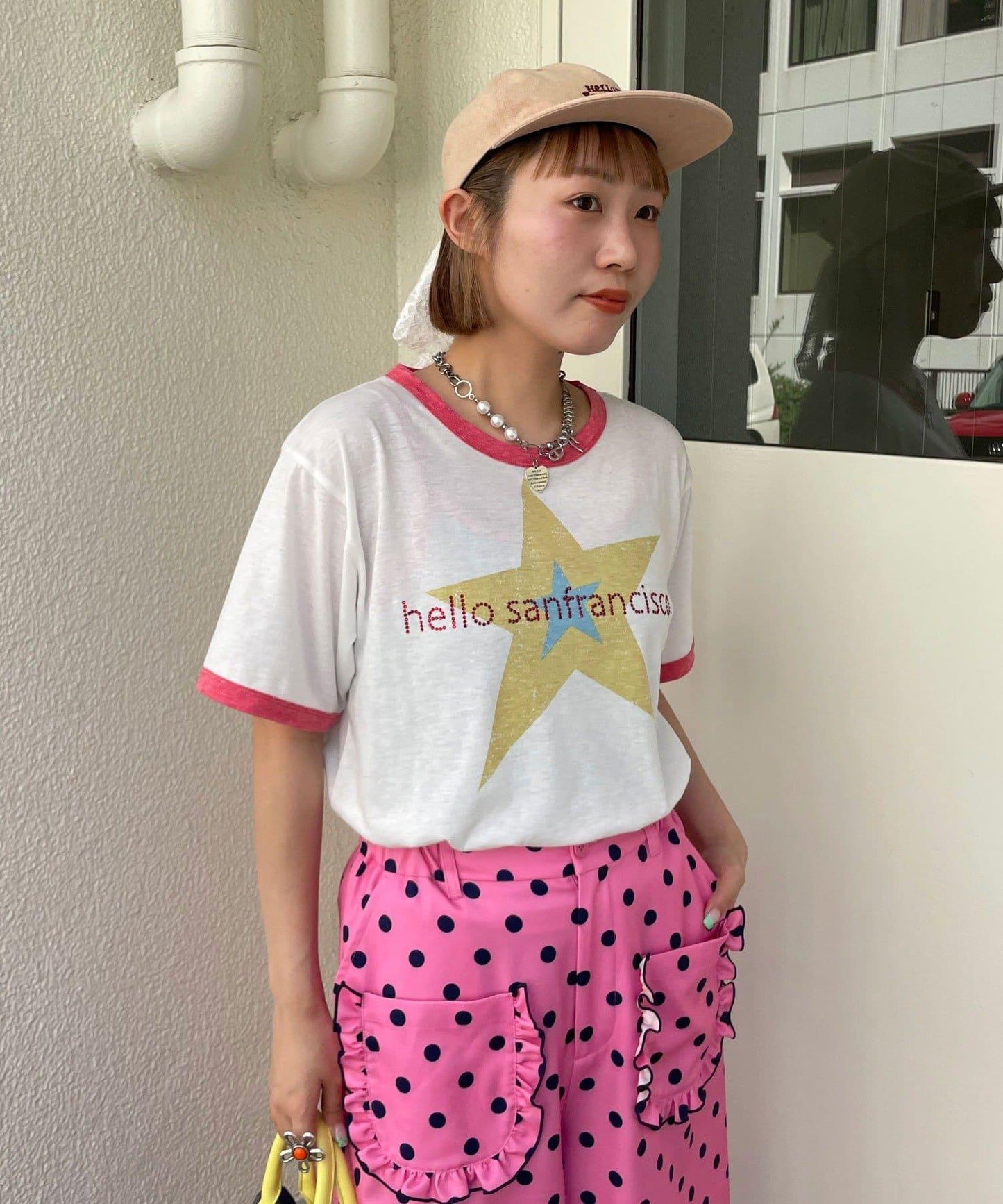 HELLO.SANFRANCISCO 水鑽印花撞色邊T恤