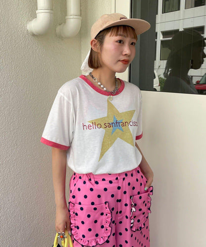HELLO.SANFRANCISCO 水鑽印花撞色邊T恤