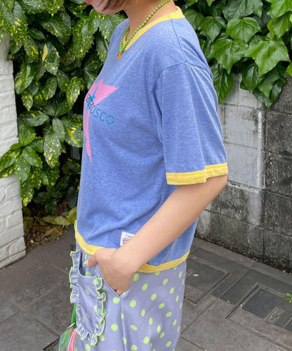 HELLO.SANFRANCISCO 水鑽印花撞色邊T恤