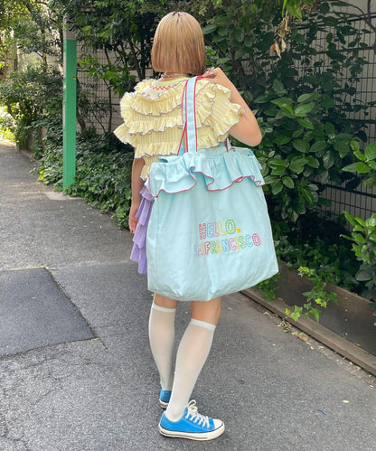 HELLO.SANFRANCISCO 荷葉邊刺繡大號托特包