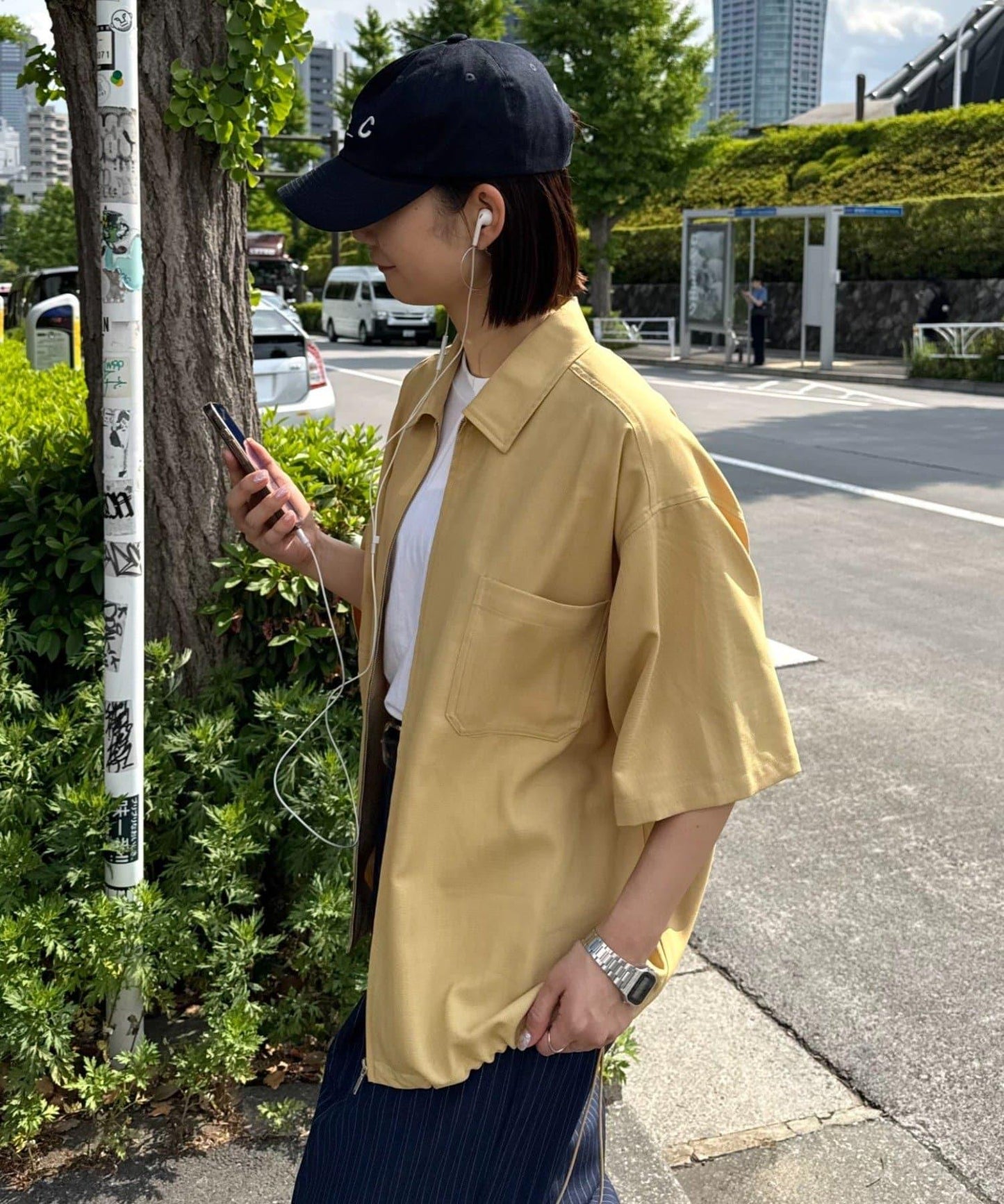 全開拉鍊短袖襯衫